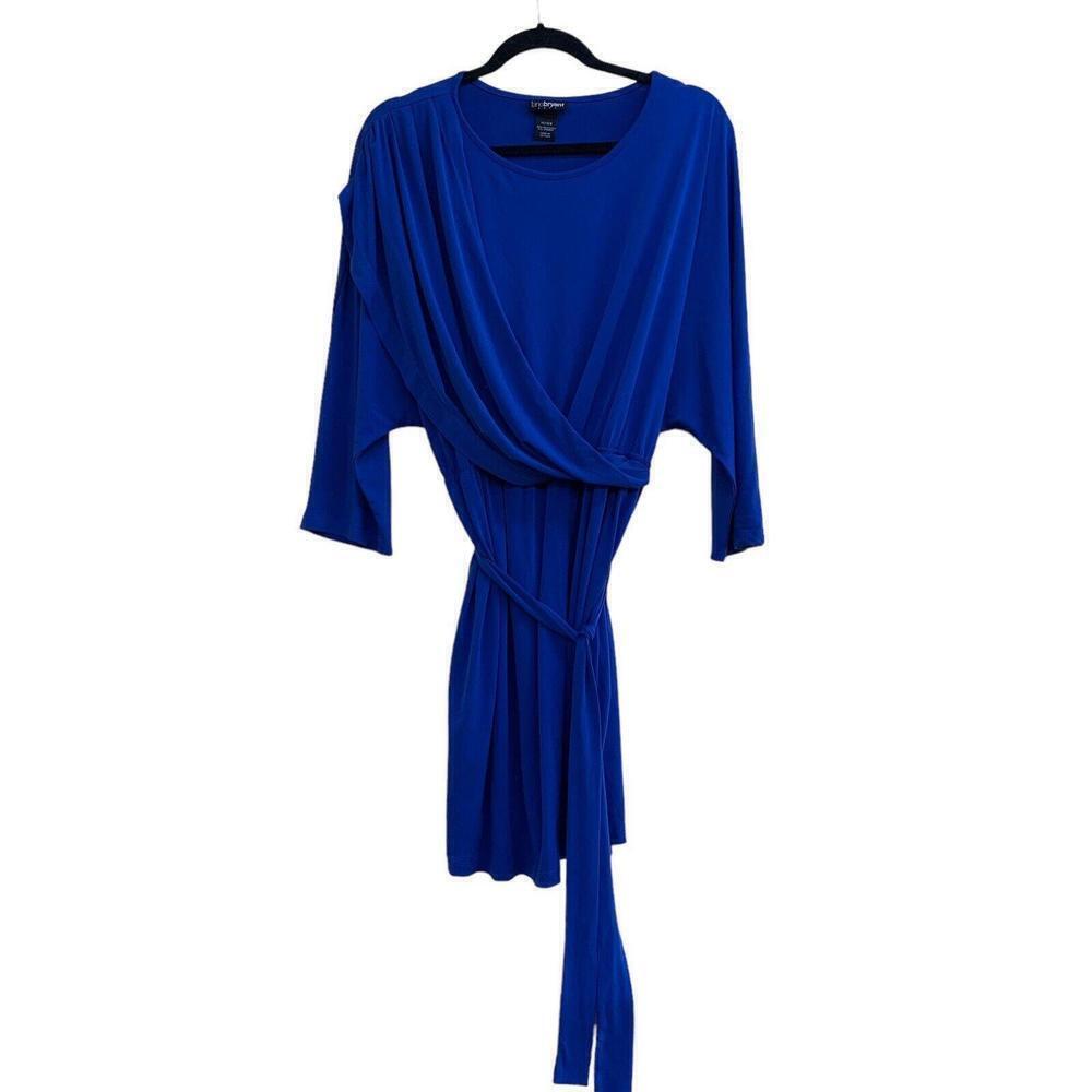 Lane Bryant Royal Blue Stretch V Neck Faux Wrap Waist Tie Knot LS Dress 14/16